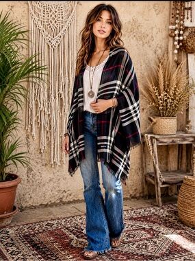Black plaid shawl